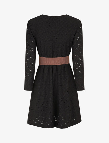 Robe unie élastiquée et ajourée - Noir - 2