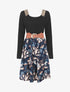 Robe bimatière à col à bandes élastiquées stylisées - Marine - 1
