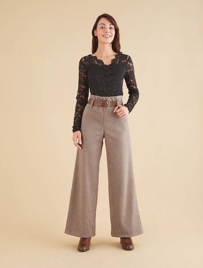 Pantalon ample en tweed - Camel - 4