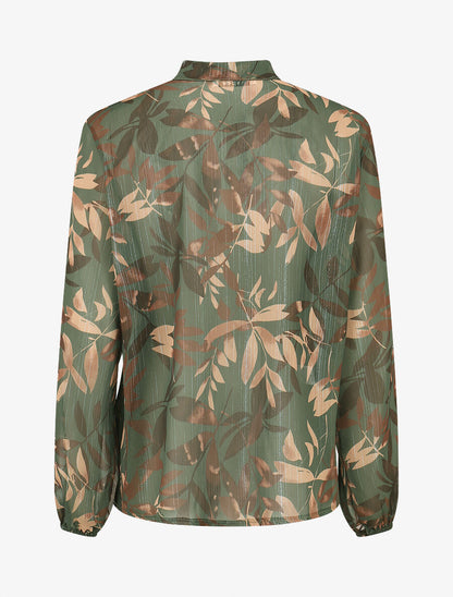 Blouse en voile irisé à imprimé feuillage - Kaki - 2