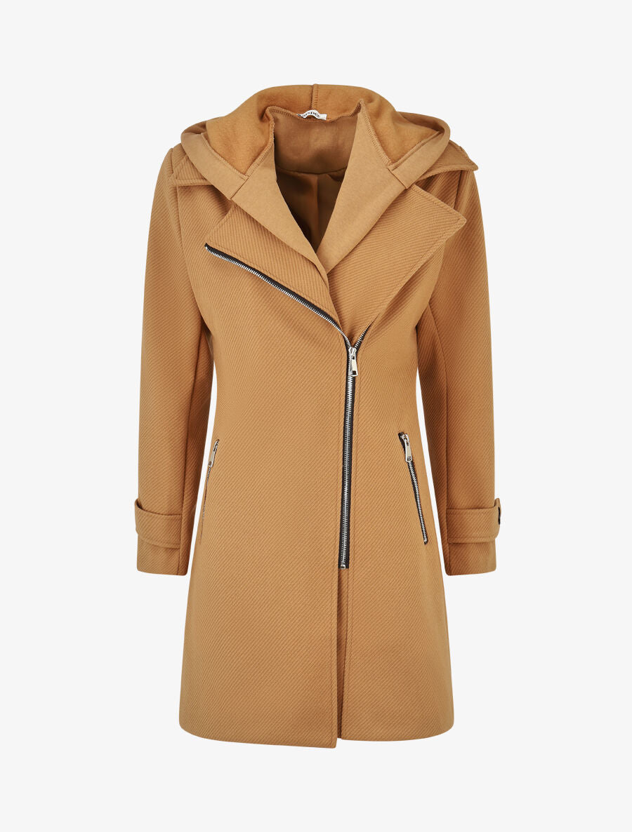 Manteau à empiècement style sweat - Camel - 1