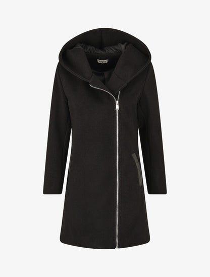 Manteau zippé à poches contrastantes en simili - Noir - 1