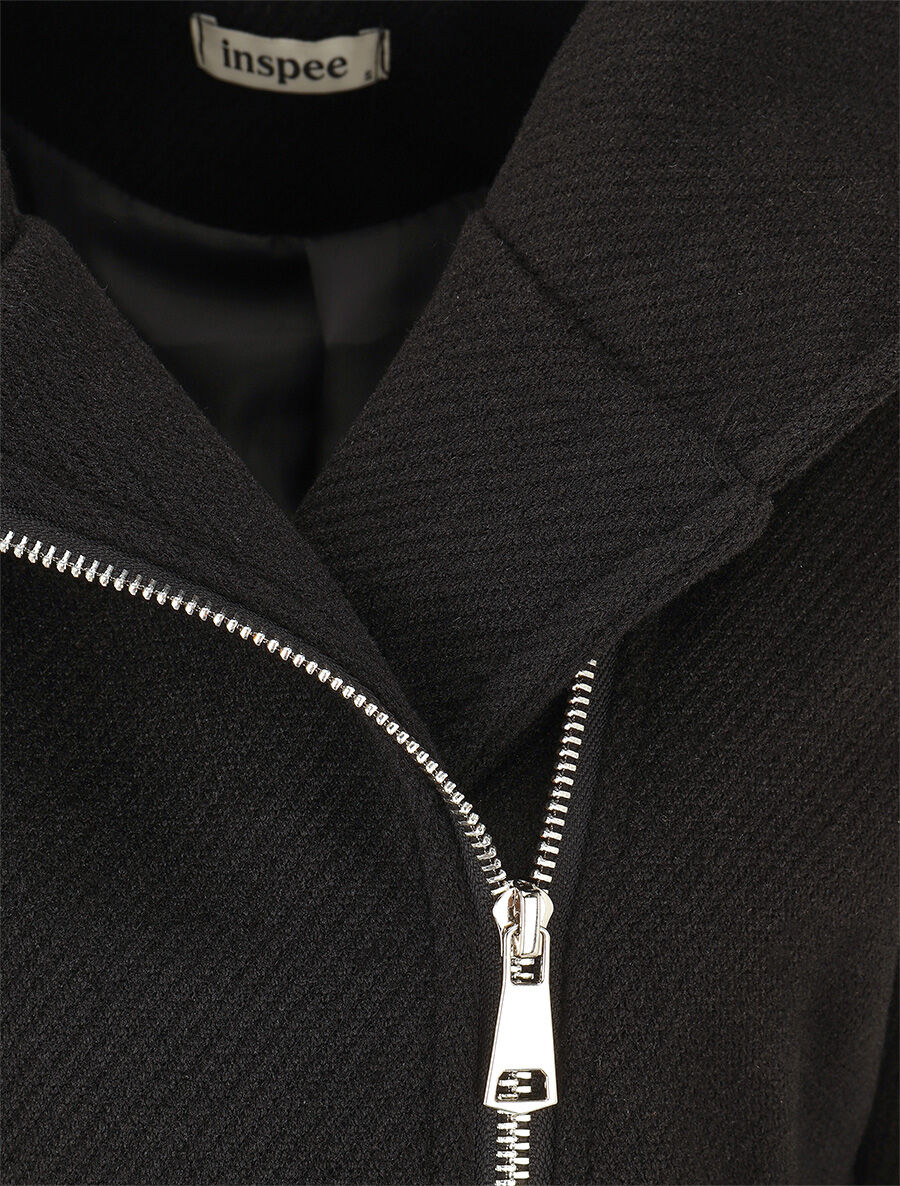 Manteau zippé à poches contrastantes en simili - Noir - 3