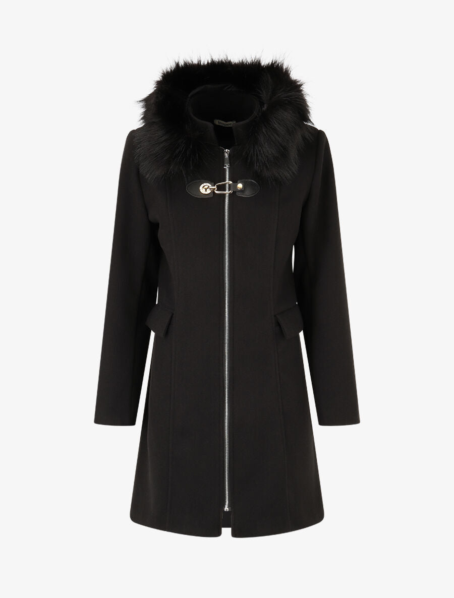 Manteau long unie zippée - Noir - 1
