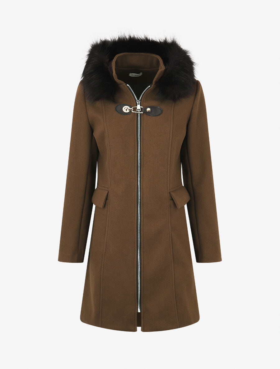 Manteau long unie zippée - Marron - 5