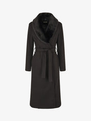Manteau long à col en fourrure synthétique - Noir - 1