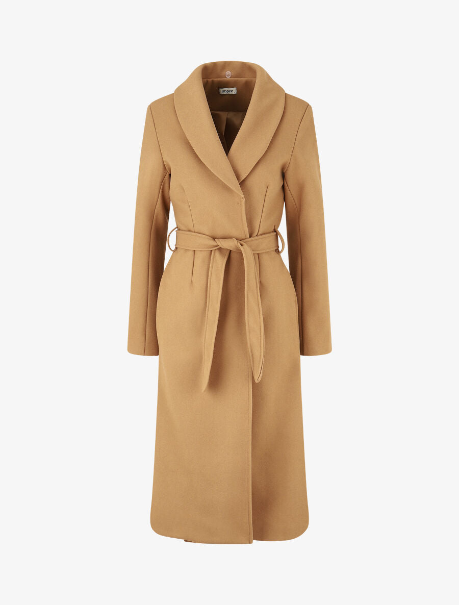 Manteau long à col en fourrure synthétique - Camel - 4