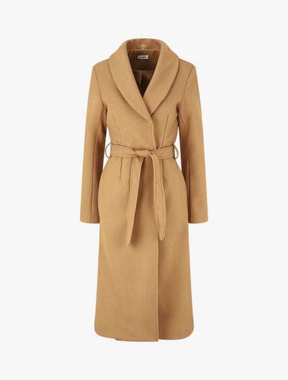 Manteau long à col en fourrure synthétique - Camel - 4