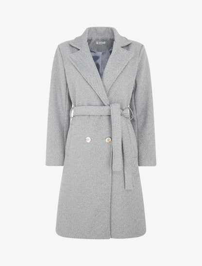 Manteau long à boutons décoratifs dorés - Gris/noir - 1