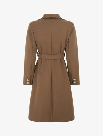Manteau long à boutons décoratifs dorés - Marron - 2