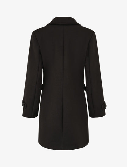 Manteau long uni à col cranté - Noir - 2