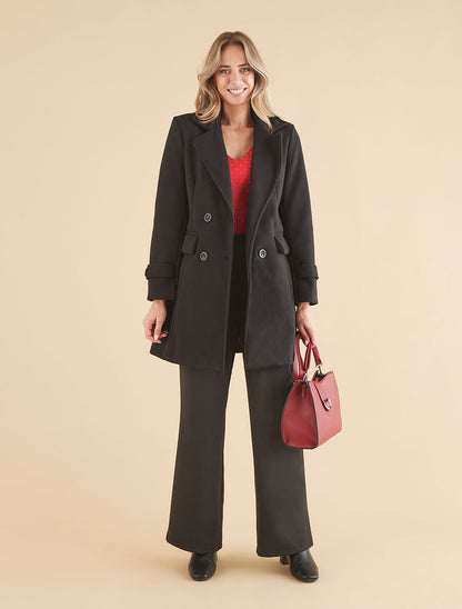Manteau long uni à col cranté - Noir - 4