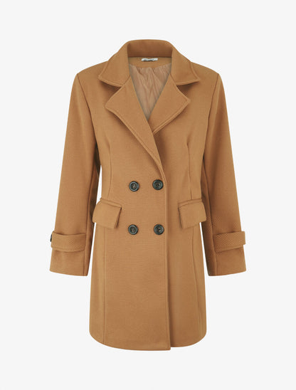 Manteau long uni à col cranté - Camel - 1