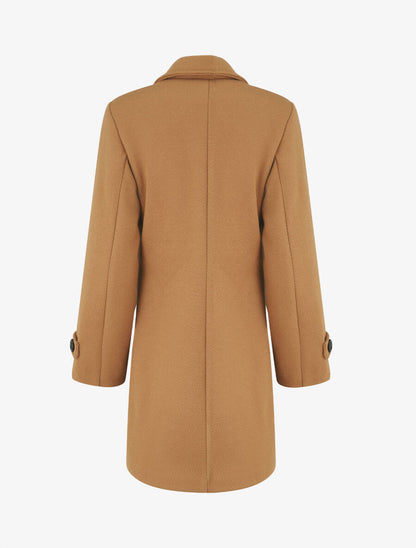 Manteau long uni à col cranté - Camel - 2