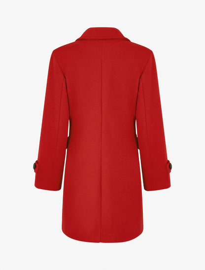 Manteau long uni à col cranté - Rouge - 2