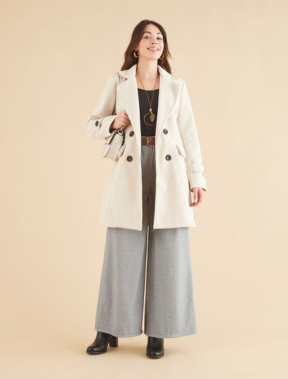 Manteau long uni à col cranté - Beige - 4