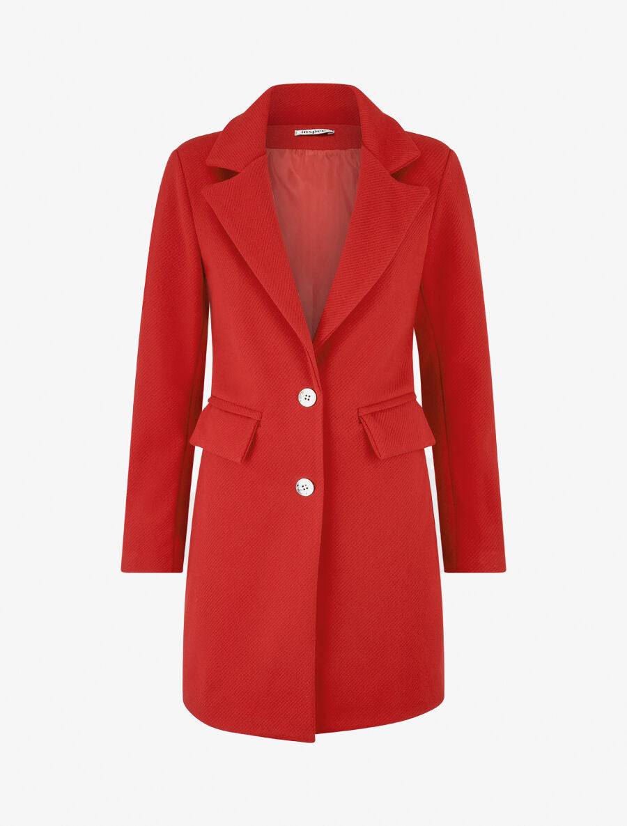 Manteau texturé à boutons décoratifs dorés - Rouge - 1