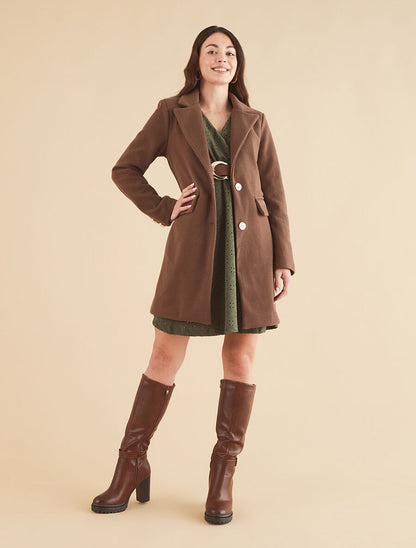 Manteau texturé à boutons décoratifs dorés - Marron - 4