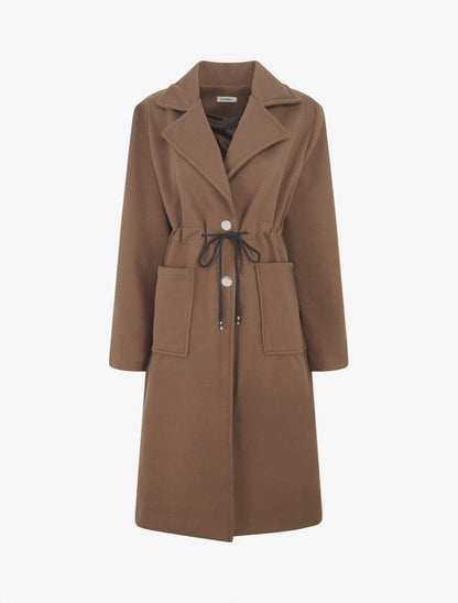 Manteau uni à cordons de serrage - Marron - 5