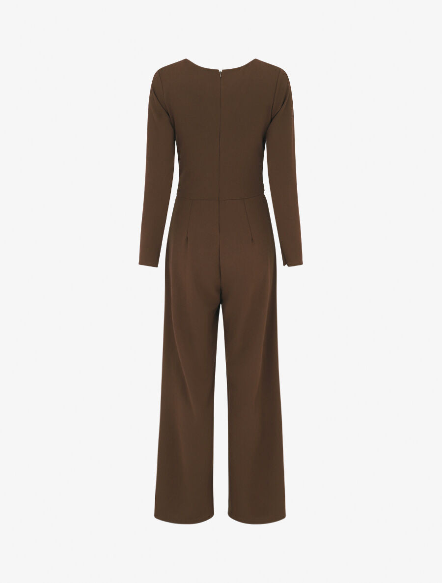 Combinaison unie à manches longues à empiècement métal coeurs - Marron - 2