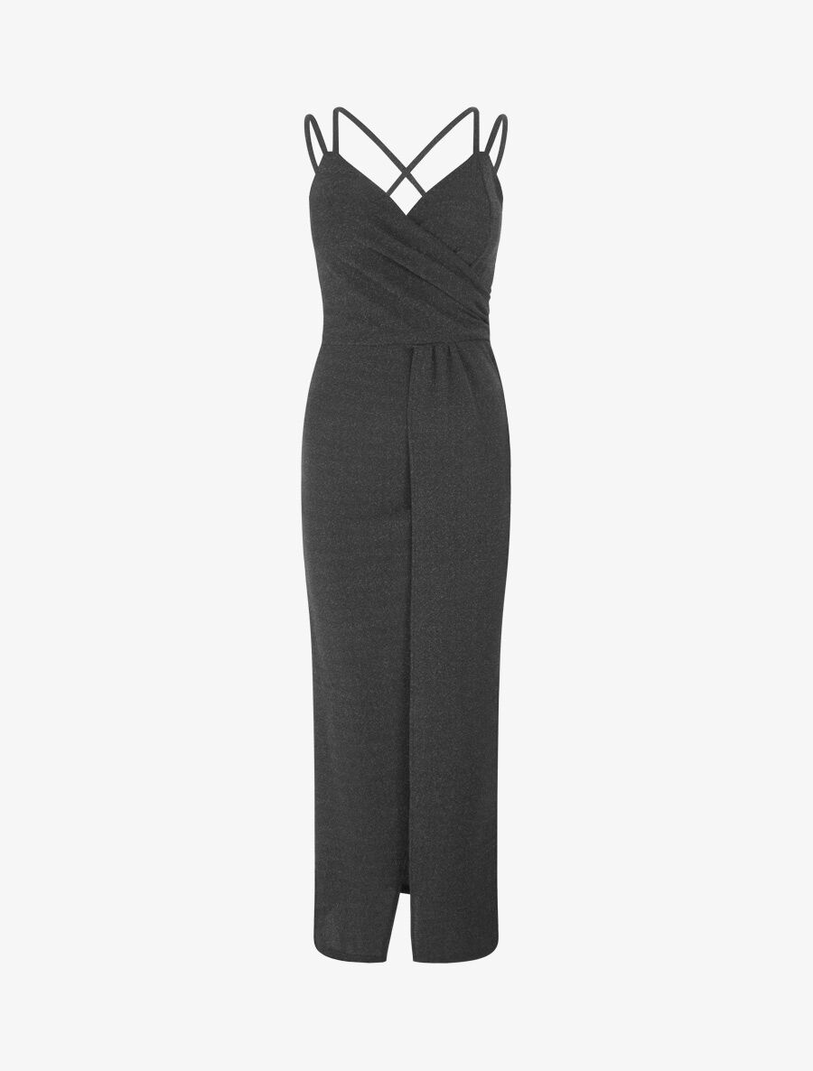 Robe longue irisée à bretelles croisées - Noir - 4