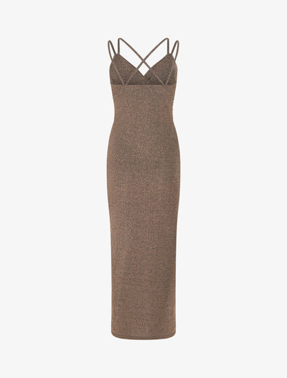 Robe longue irisée à bretelles croisées - Or - 2