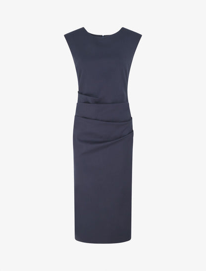 Robe fourreau drapée unie - Marine - 1