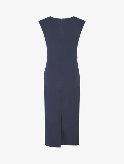 Robe fourreau drapée unie - Marine - 2