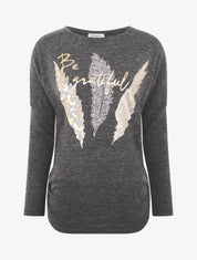 Pull à imprimé plumes floqué léopard - Noir chiné - 1