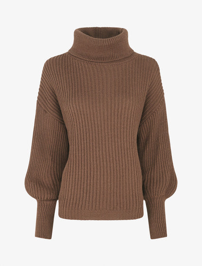 Pull uni en maille à col roulé - Marron - 4