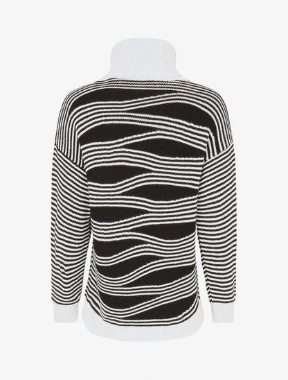 Pull col roulé à imprimé graphique - Blanc - 2