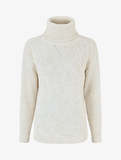 Pull uni en maille à col roulé - Beige - 1