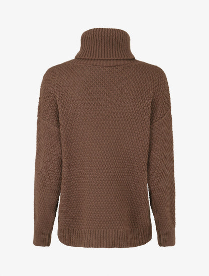 Pull uni en maille à col roulé - Marron - 2