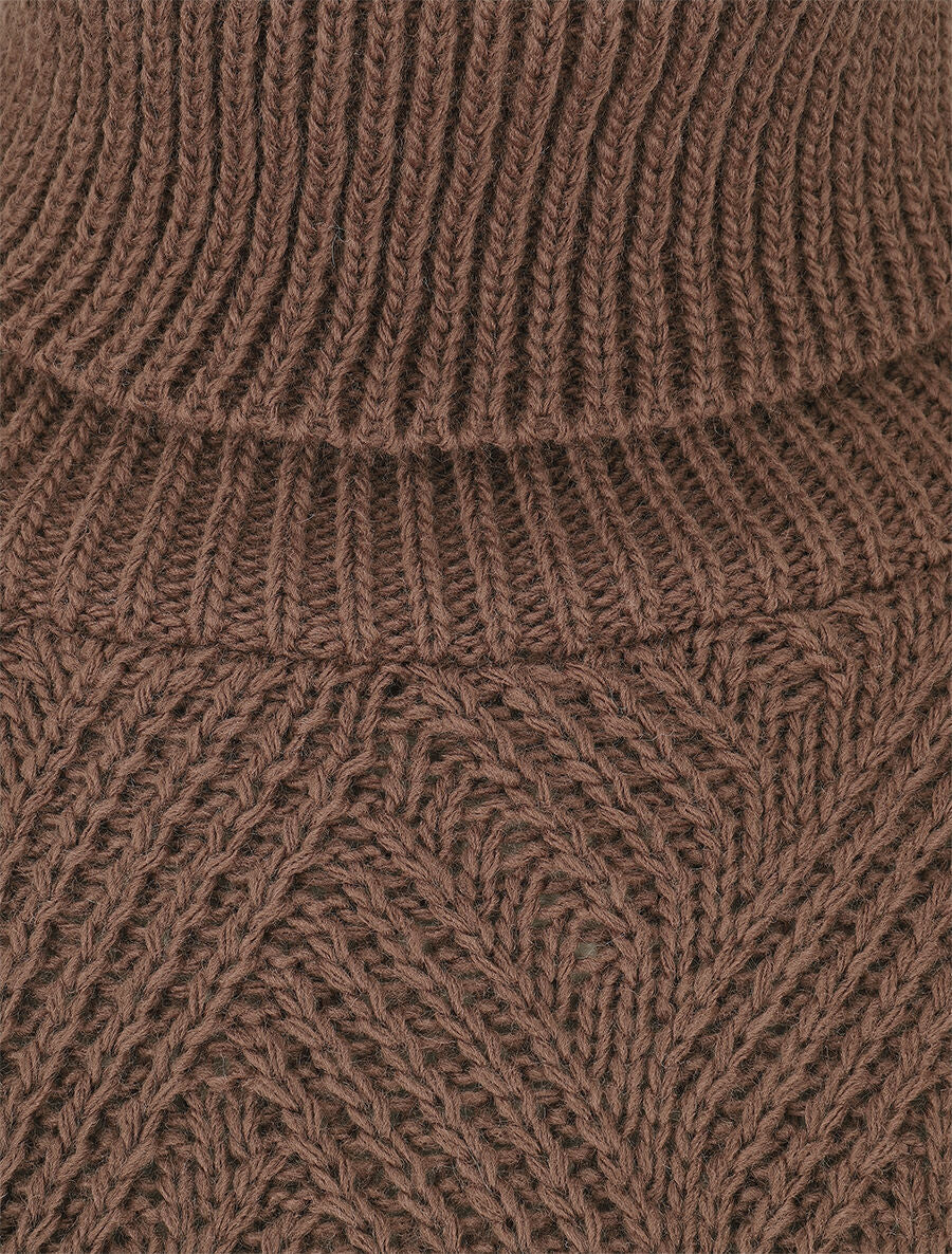 Pull uni en maille à col roulé - Marron - 3