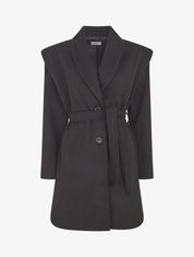 Manteau long boutonné et ceinturé - Noir - 4