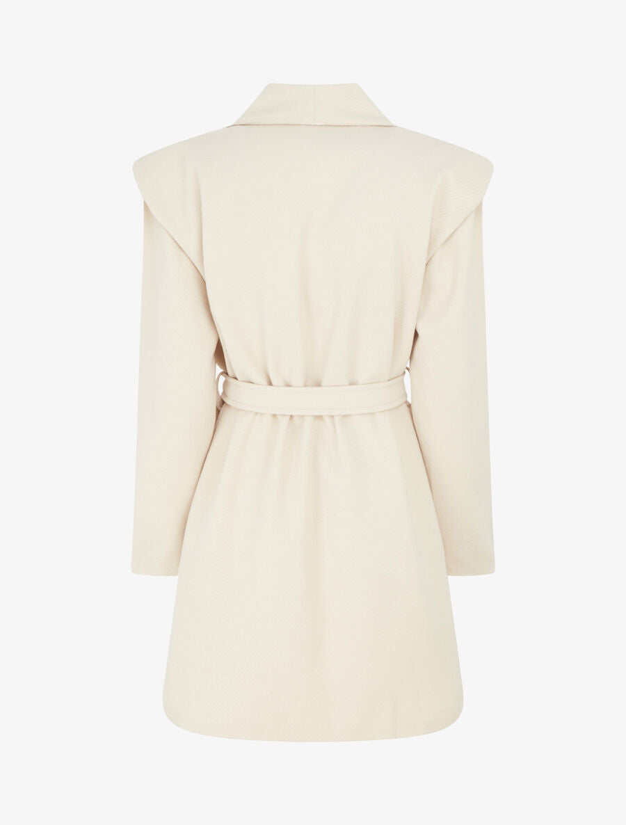 Manteau long boutonné et ceinturé - Crème - 2