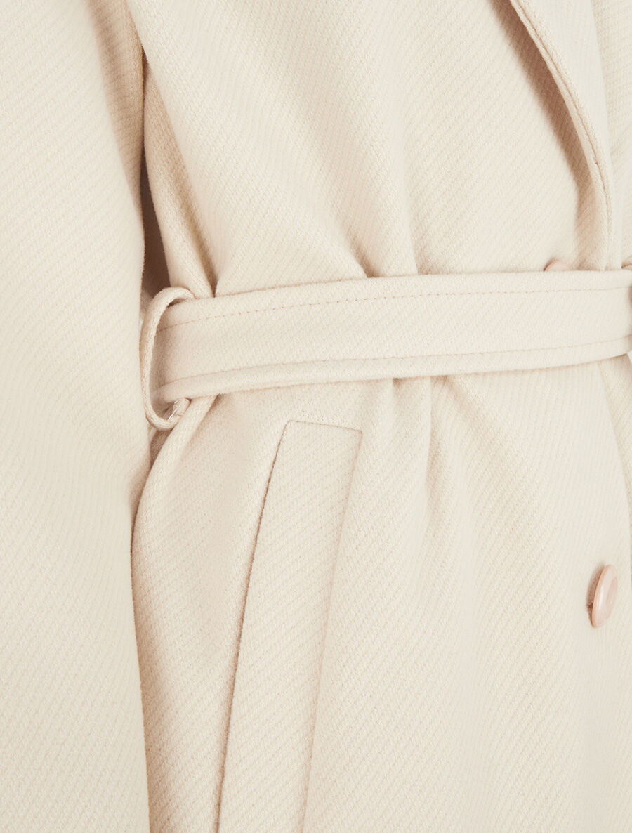 Manteau long boutonné et ceinturé - Crème - 3
