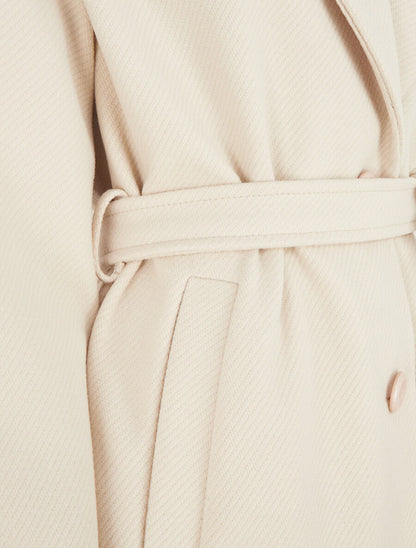 Manteau long boutonné et ceinturé - Crème - 3