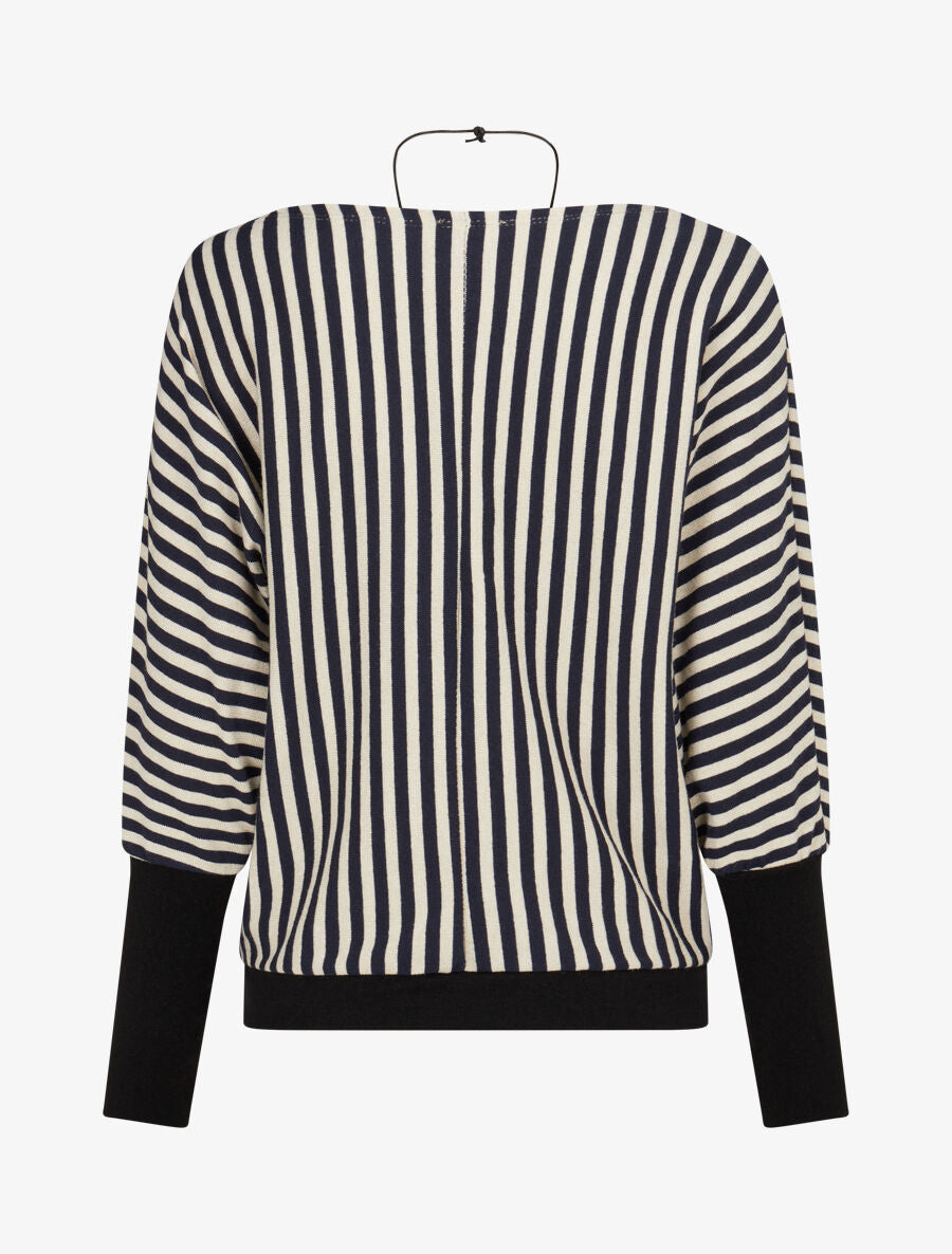 Pull à rayures irisées et col bateau - Marine - 2