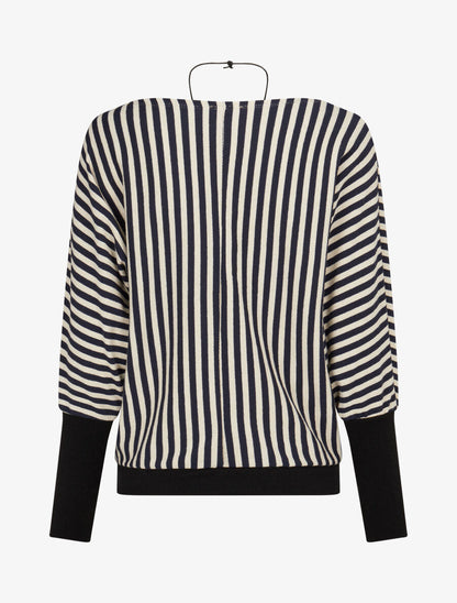 Pull à rayures irisées et col bateau - Marine - 2
