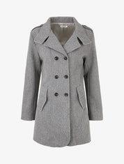 Manteau uni à col cranté stylisé - Gris - 4