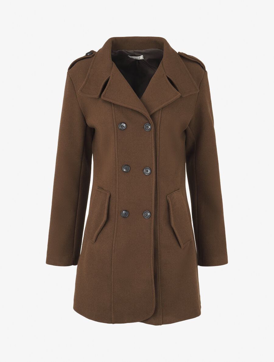 Manteau uni à col cranté stylisé - Marron - 4