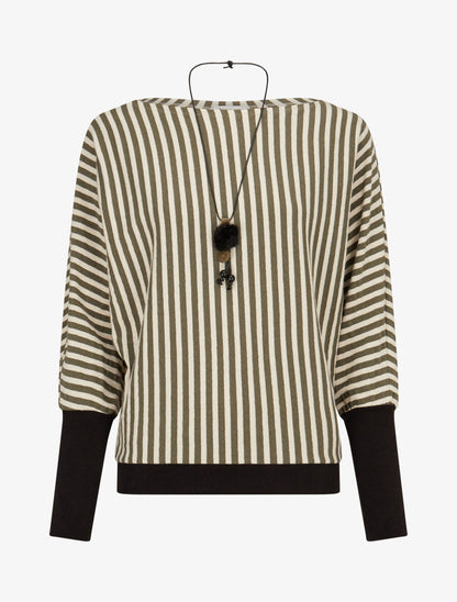 Pull à rayures irisées et col bateau - Vert - 1