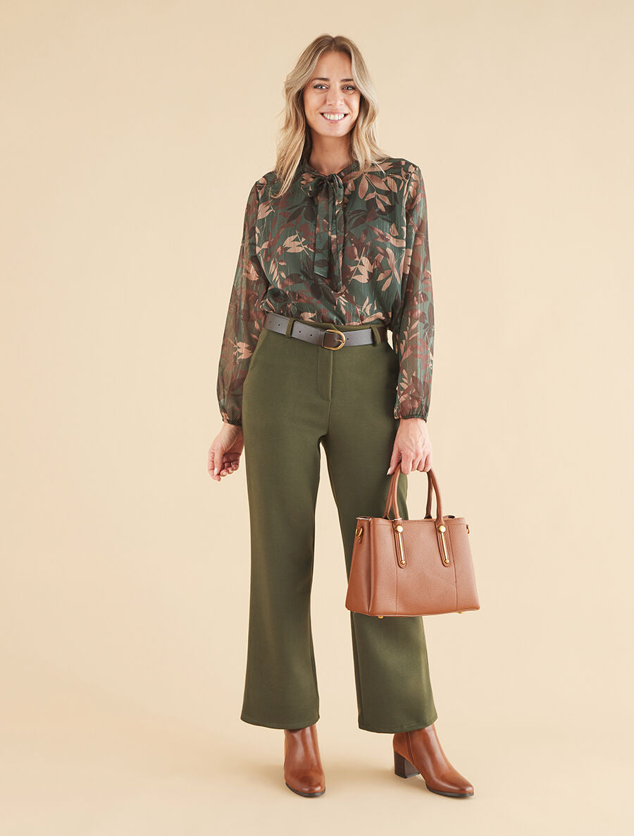 Pantalon épais uni coupe droite - Kaki - 4