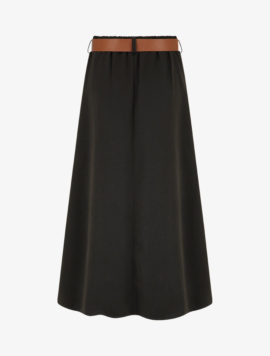 Jupe longue unie à taille élastiquée - Noir - 2