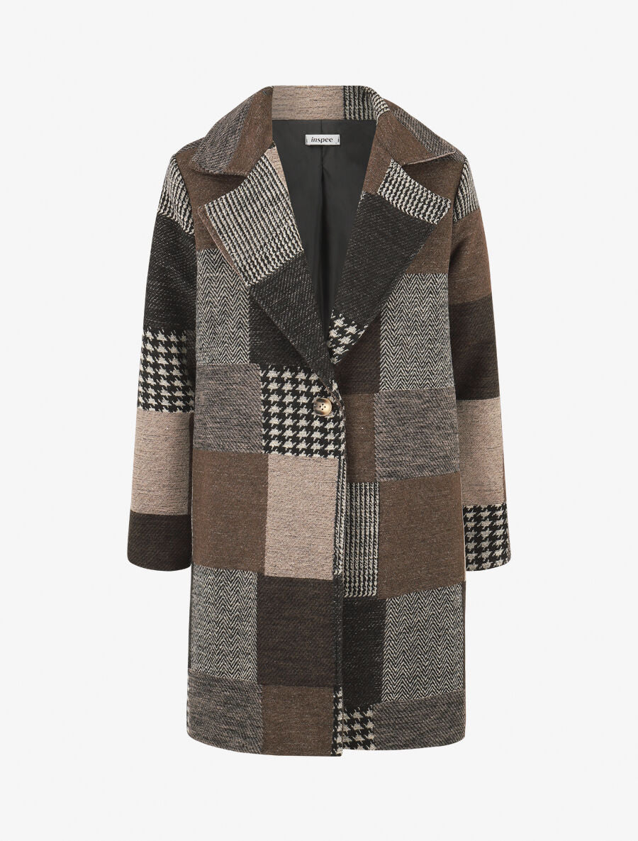 Manteau long imprimé patchwork - Marron - 4