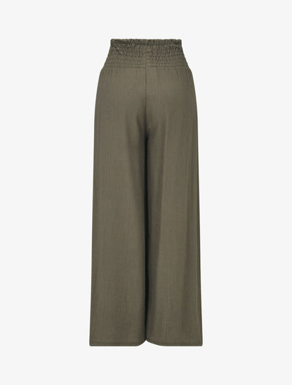Pantalon fluide et texturé à taille haute - Kaki - 2