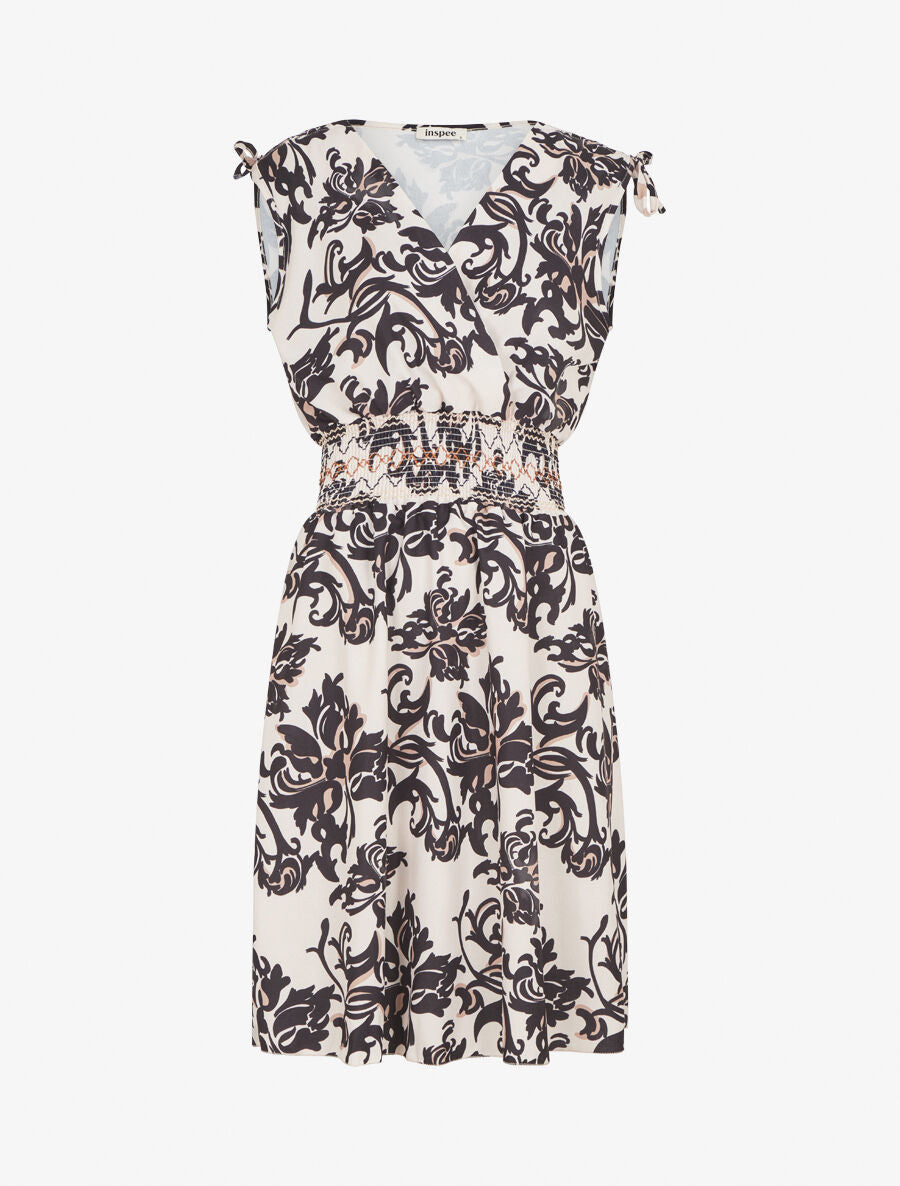 Robe élastiquée à imprimé foulard - Noir - 4