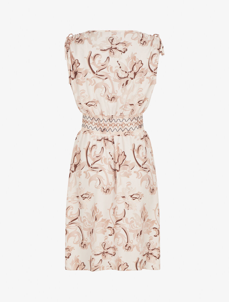 Robe élastiquée à imprimé foulard - Beige - 2