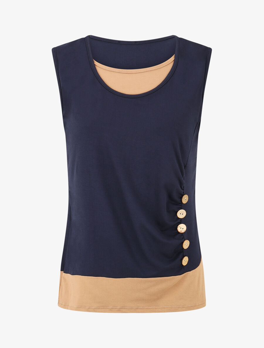 Top effet superposé à boutons - Marine - 1